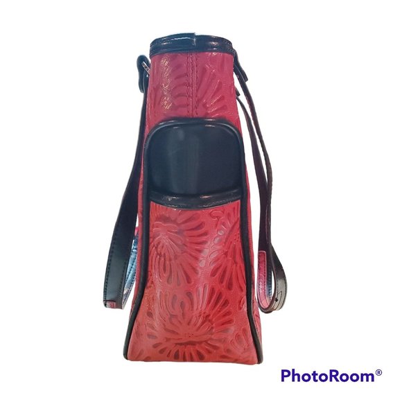 Vtg M.C. Marc Chantal Embossed Red Leather Western Style Shoulder Bag - Picture 3 of 7